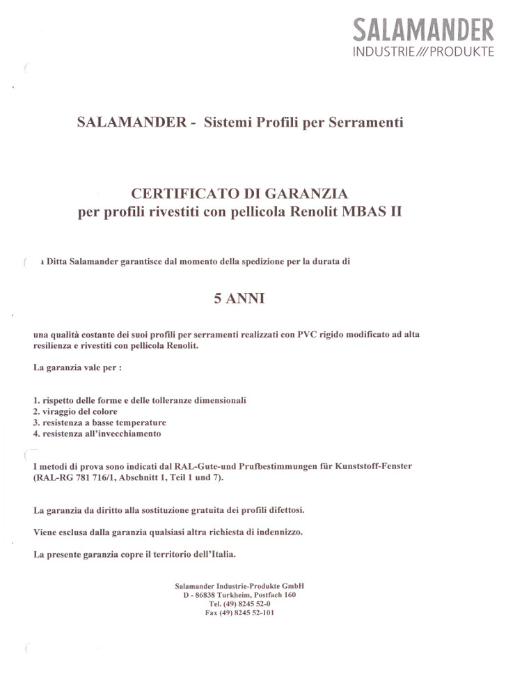 Certificato di garanzia